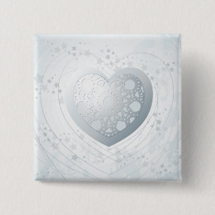 Silver heart, square button