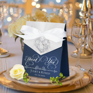 Silver Heart Thank You - Blue Favour Box