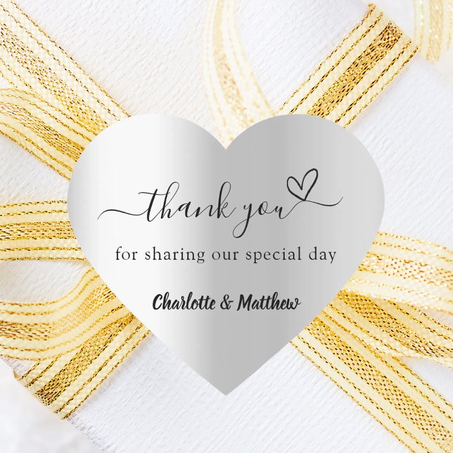 Silver heart thank you wedding sticker (Creator Uploaded)