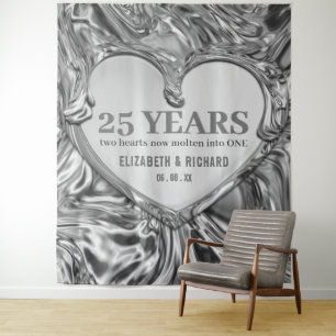 Silver Heart Wedding Anniversary Backdrop Tapestry