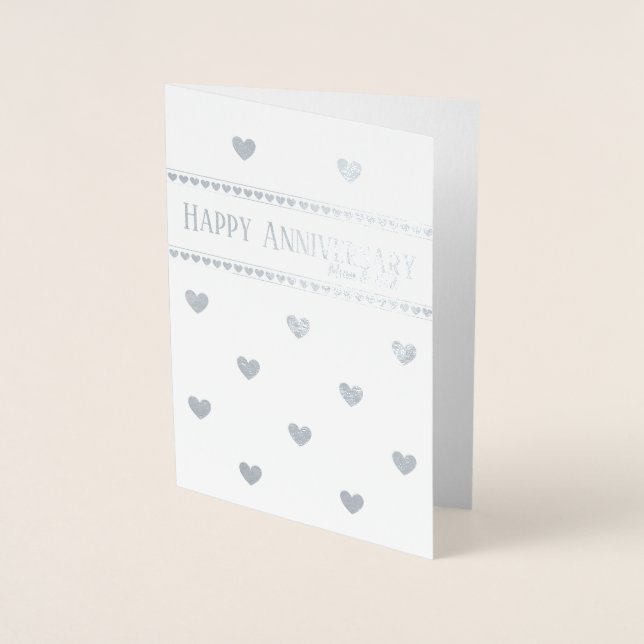 Silver heart wedding anniversary mum and dad card (Front)