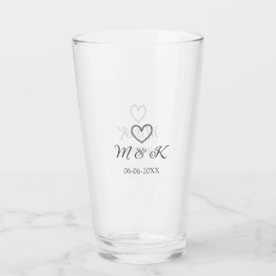 Silver heart wedding couple name letter modern glass