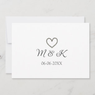 Silver heart wedding couple name letter modern  invitation