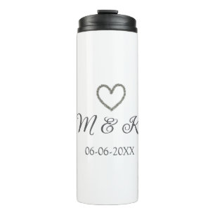 Silver heart wedding couple name letter modern thermal tumbler