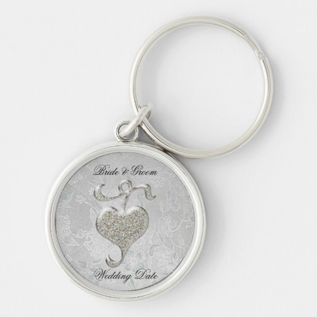 Silver Heart Wedding Favour Key Ring (Front)