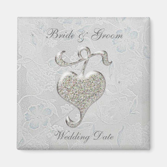 Silver Heart Wedding Favour Magnet (Front)