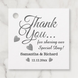 Silver Heart Wedding Thank You Favour Tags