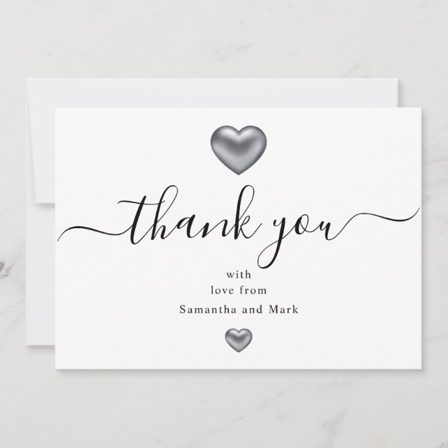 Silver Heart Wedding Thank You Invitation (Front)