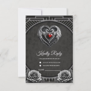 Silver heart with wings. RSVP card