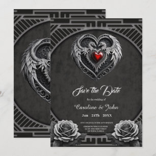 Silver heart with wings. save the date
