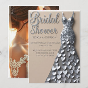 Silver Hearts Bridal Shower Invitation