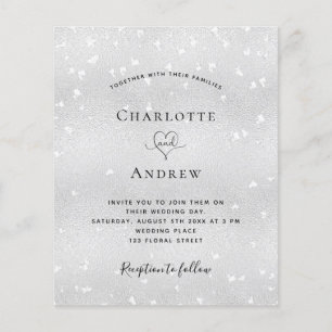 Silver hearts budget wedding invitation flyer