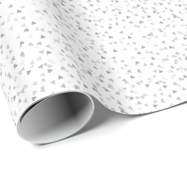 Silver Hearts Confetti Gift Wrap (Roll Corner)