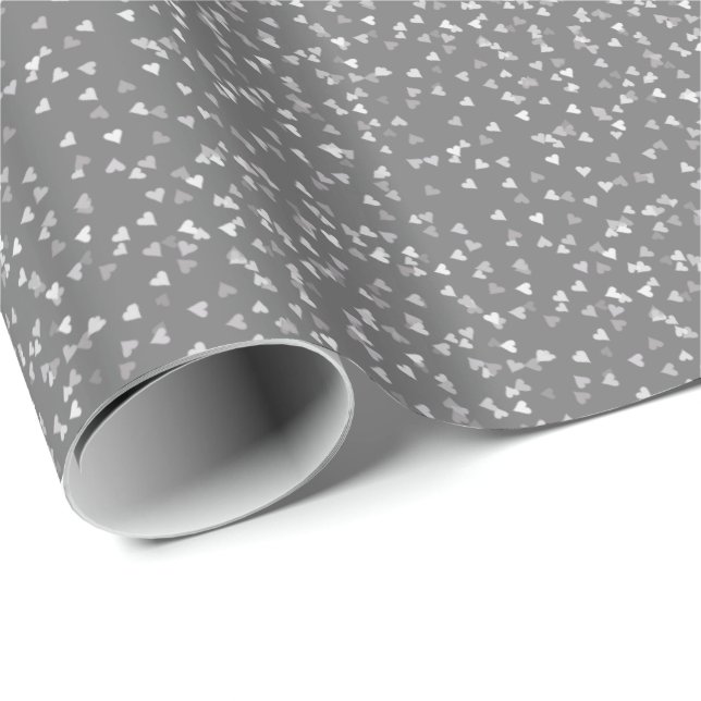 Silver Hearts Confetti Gift Wrap (Roll Corner)