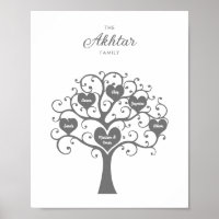 Silver Hearts Family Tree Poster