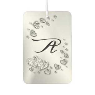 Silver Hearts Grey Initial Elegant Car Air Freshener