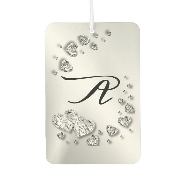 Silver Hearts Grey Initial Elegant Car Car Air Freshener (Front)