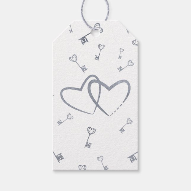 Silver Hearts & Keys Romantic Gift Tag (Front)