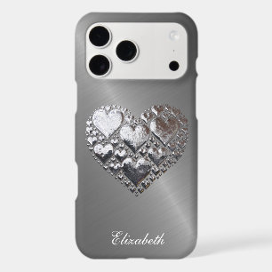 Silver Hearts On Brushed Steel Imitation