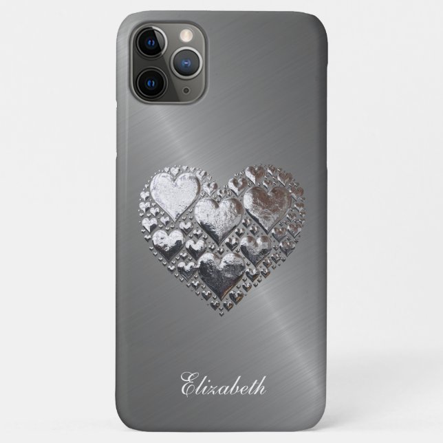 Silver Hearts On Brushed Steel Imitation Case-Mate iPhone Case (Back)