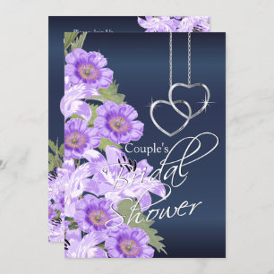 Silver Hearts on Lavender & Navy Satin Invitation