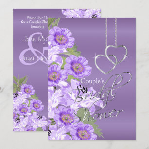 Silver Hearts on Lavender Purple Satin -Invitation Invitation