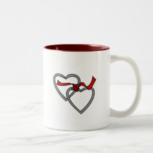 Silver Hearts Red Ribbon Mug