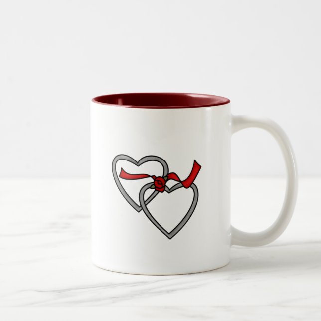 Silver Hearts Red Ribbon Mug (Right)