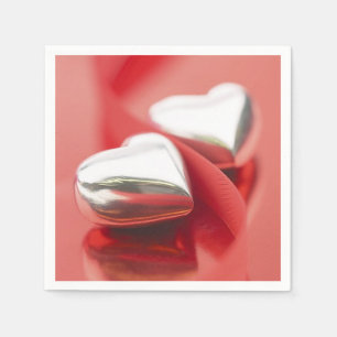 Silver Hearts Red Ribbons Napkins