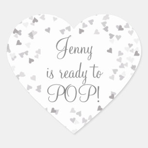 Silver Hearts She's Ready to Pop Baby Shower Favou Heart Sticker