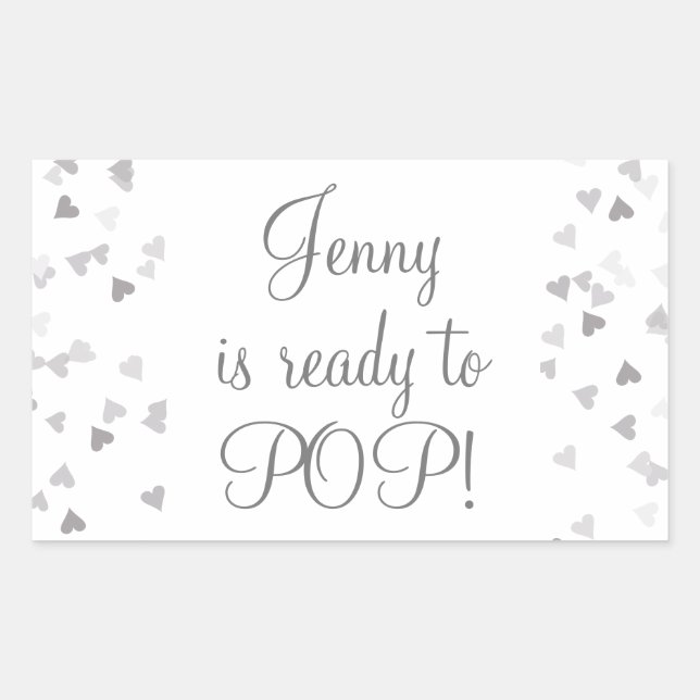 Silver Hearts She's Ready to Pop Baby Shower Favou Rectangular Sticker (Front)