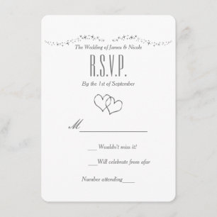 Silver Hearts & Sparkle Wedding RSVP Card