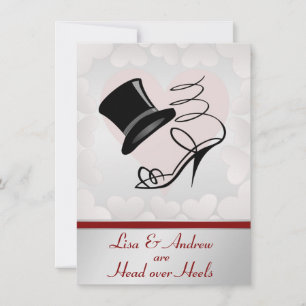 Silver Hearts Top Hat High Heels Red Ribbon Invitation