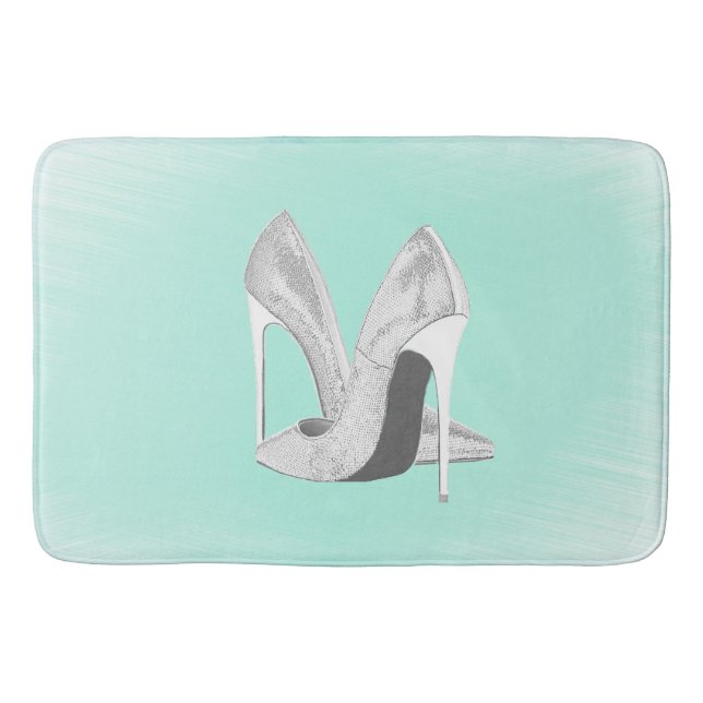 Silver Heels on Mint Bath Mat (Front)