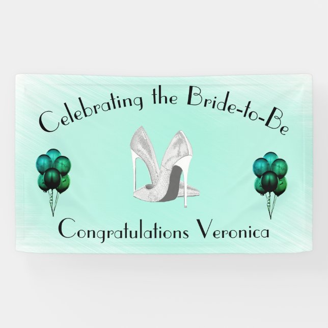 Silver Heels on Mint Bride to Be Congratulations Banner (Horizontal)