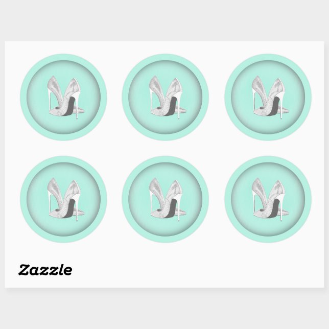 Silver Heels on Mint Classic Round Sticker (Sheet)