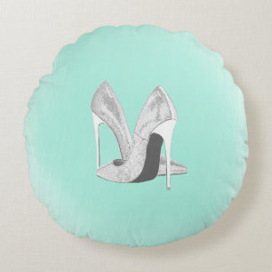 Silver Heels on Mint Round Cushion