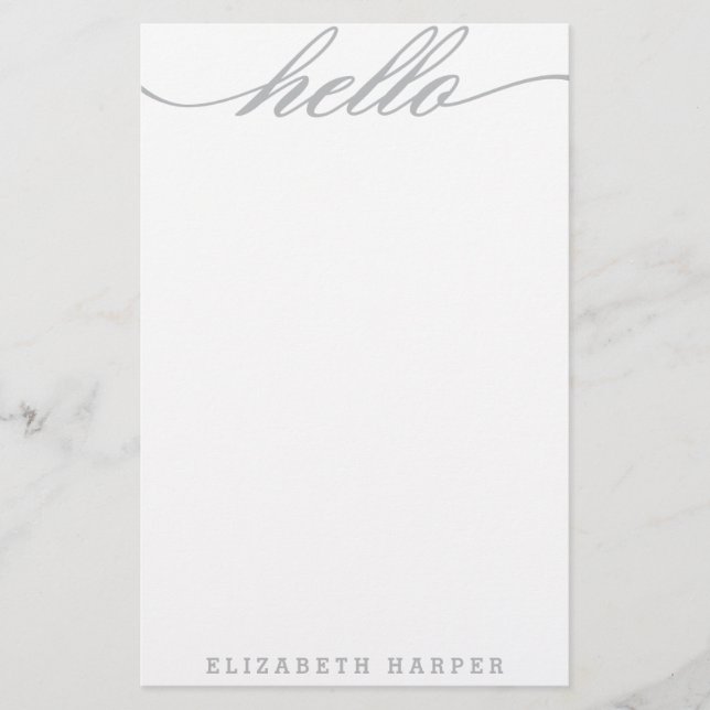 Silver "Hello" Personal Stationery (Front)