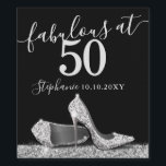 Silver High Heel 50th Fabulous Birthday Sparkling  Wine Label<br><div class="desc">Elegant and Chic Modern Silver and Black Personalised Happy Birthday Custom Wine Bottle Party Decor or Favour Labels – Silver High Heel Shoe Fabulous 50th Birthday Party Wine or sparkling wine Bottle Label with personalised name and birthday date features silver faux glitter high heel stiletto shoes on a black background....</div>