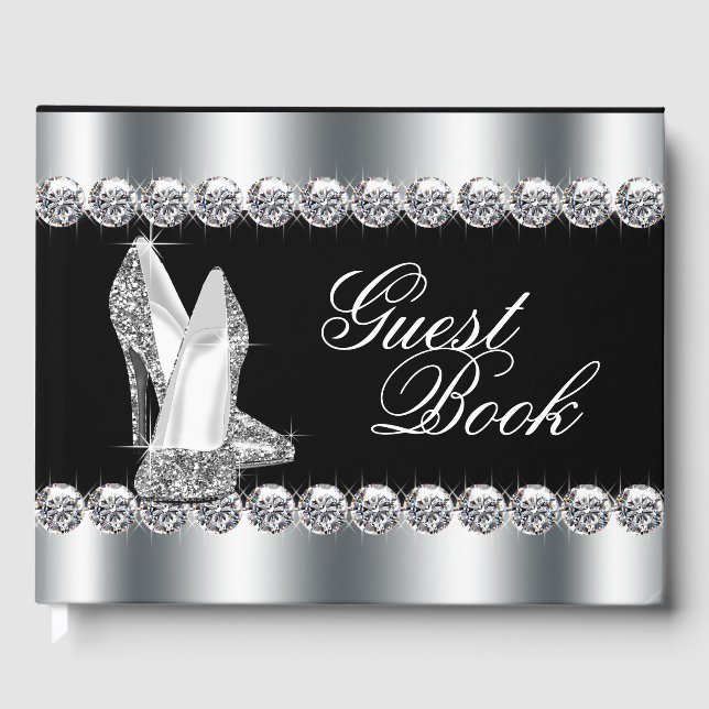 Silver High Heel Shoe Birthday Party Guest Book (Front)