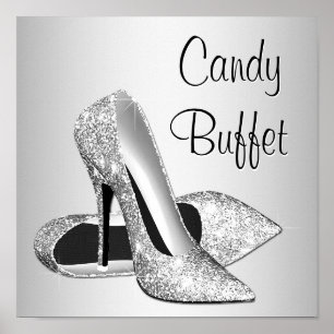 Silver High Heel Shoe Candy Buffet Sign