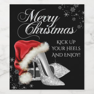 Silver High Heel Shoe Christmas Wine Bottle Labels
