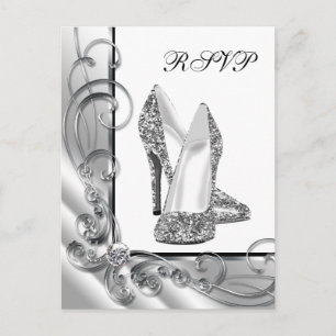 Silver High Heel Shoe RSVP Invitation Postcard