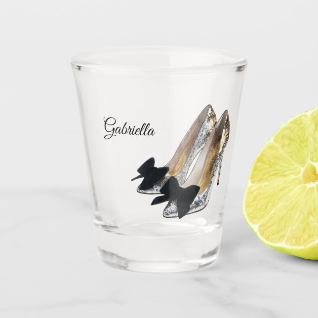 Silver High Heels Black Bow Shot Glass (Front)