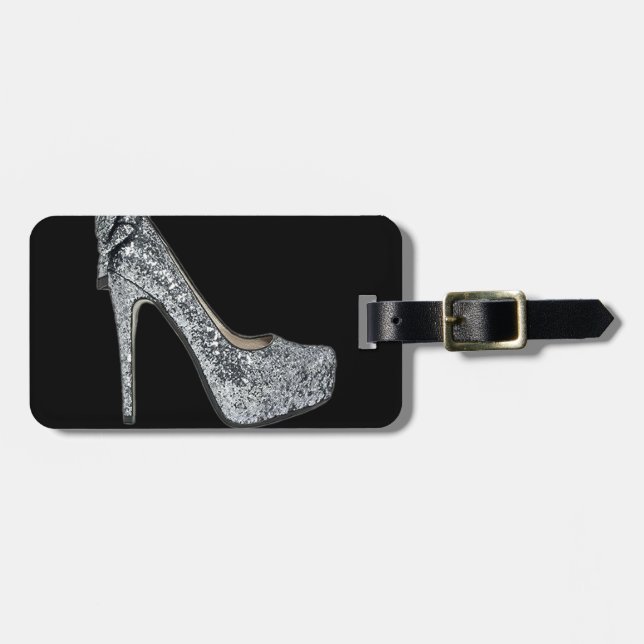 Silver High Heels Customise add Text Luggage Tag (Front Horizontal)