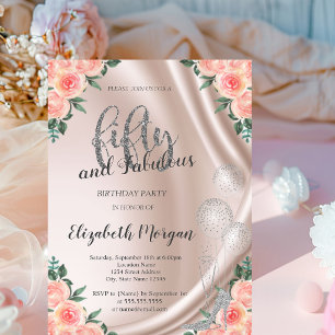 Silver High Heels Roses 50th Birthday Party Invitation