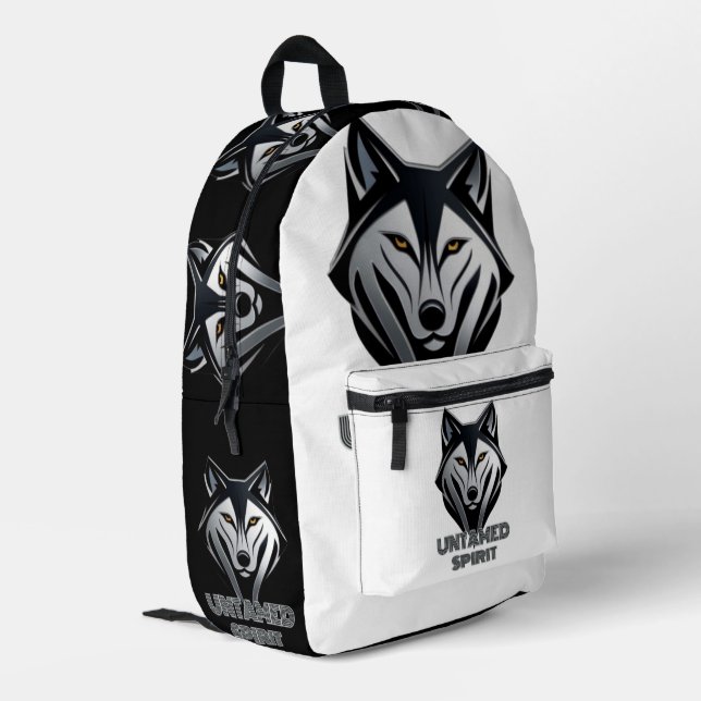 Silver Highlights on a Dark Abstract Wolf Form Printed Backpack (Back Corner Left)