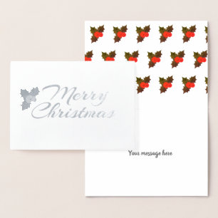 Silver Holly Berry Christmas Foil Card
