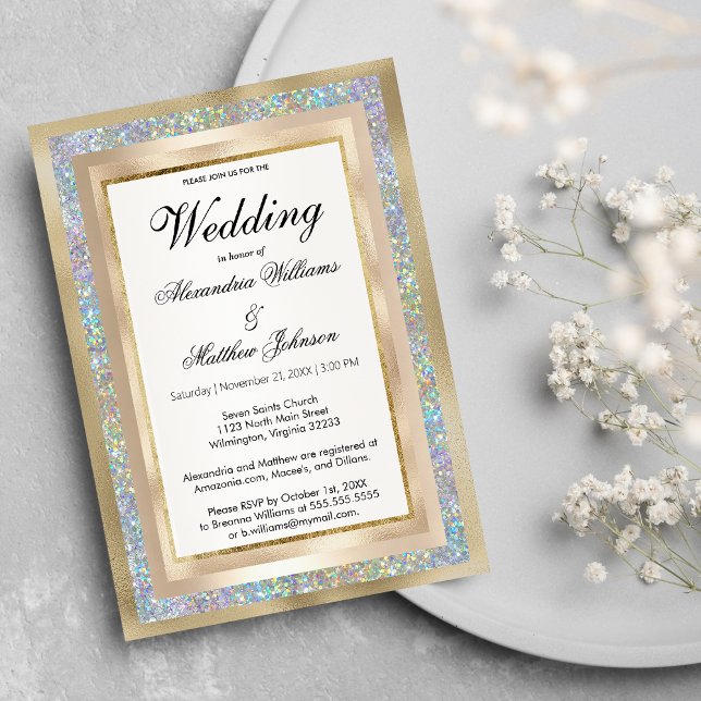 Silver holographic glitter champagne gold Wedding Invitation (Silver holographic glitter champagne gold Wedding)
