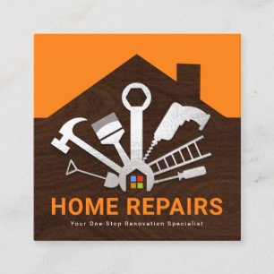 Silver Home Repair Tools Building Silhouette Square Business Card